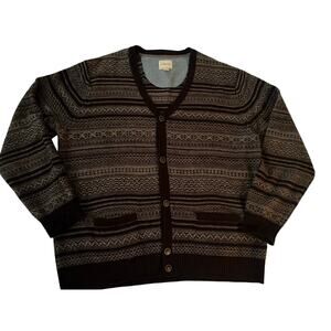 G.H. Bass & Co Men’s XL Fair Isle knot Cardigan Sweater grandpa pockets